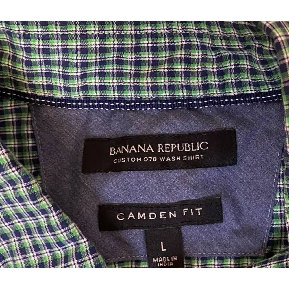 Banana Republic Custom 078 Wash Men's L Camden Fit Button Down Check Print Shirt